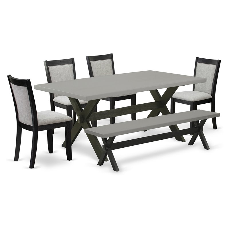 East West Furniture X-Style 6-Piece Wood Dining Set in Black/Cement/Shitake Gray