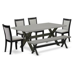 East West Furniture X-Style 6-Piece Wood Dining Set in Black/Cement/Shitake Gray