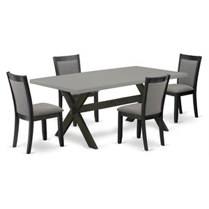 East West Furniture X-Style 5-Piece Wood Dining Set in Black/Dark Gray