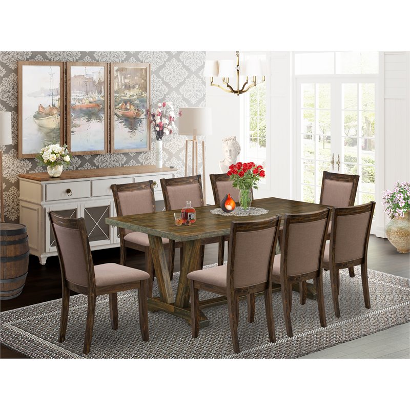 East West Furniture V-Style 9-Piece Wood Dining Set in Coffee/Jacobean