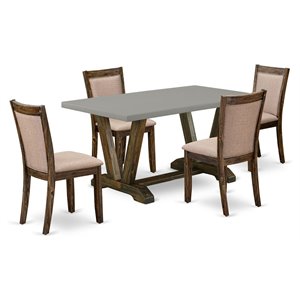 East West Furniture V-Style 5-Piece Wood Dining Set in Cement/Jacobean/Gray