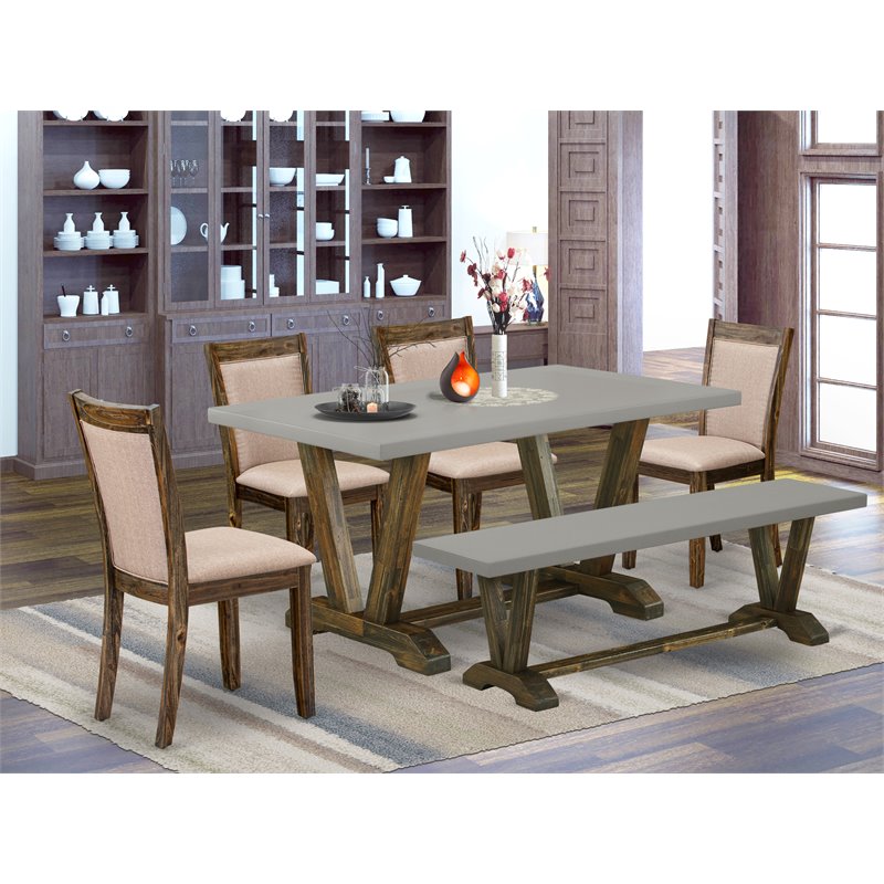 East West Furniture V-Style 6-Piece Wood Dining Set in Cement/Jacobean/Gray