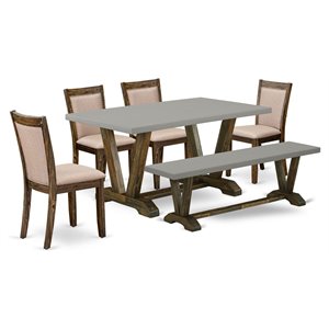 East West Furniture V-Style 6-Piece Wood Dining Set in Cement/Jacobean/Gray