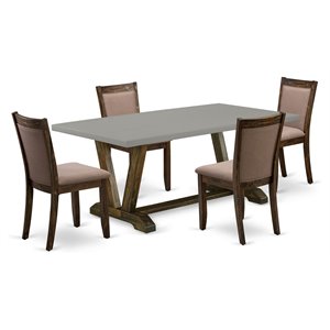 East West Furniture V-Style 5-Piece Wood Dining Set in Coffee/Jacobean/Cement