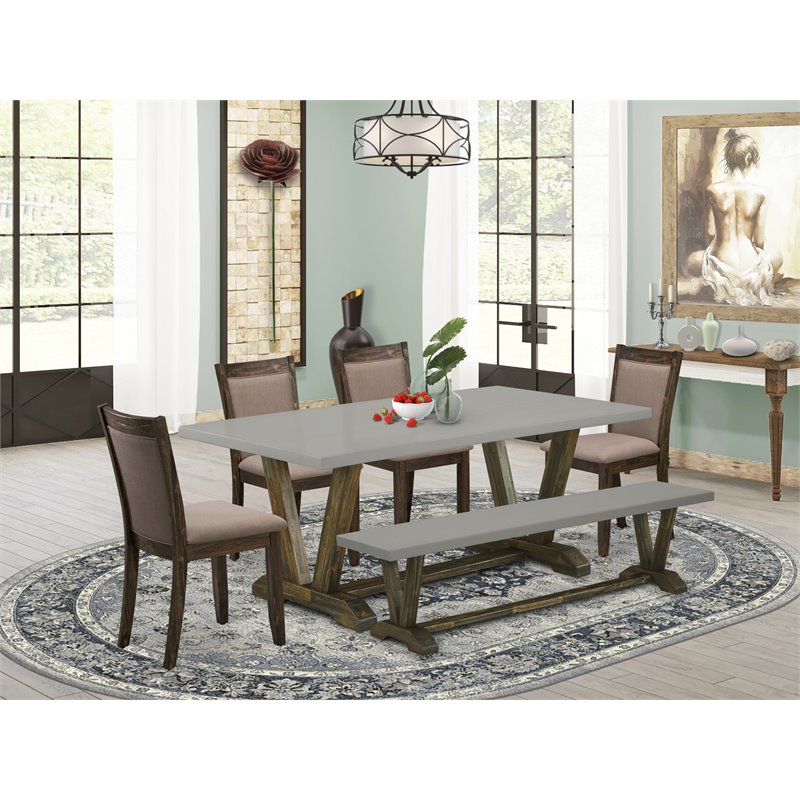 East West Furniture V-Style 6-Piece Wood Dining Set in Coffee/Jacobean/Cement