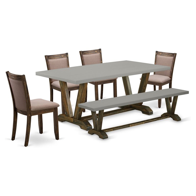 East West Furniture V-Style 6-Piece Wood Dining Set in Coffee/Jacobean/Cement