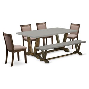 East West Furniture V-Style 6-Piece Wood Dining Set in Coffee/Jacobean/Cement
