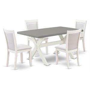 East West Furniture X-Style 5-Piece Wood Dining Set in Cream/Cement/White