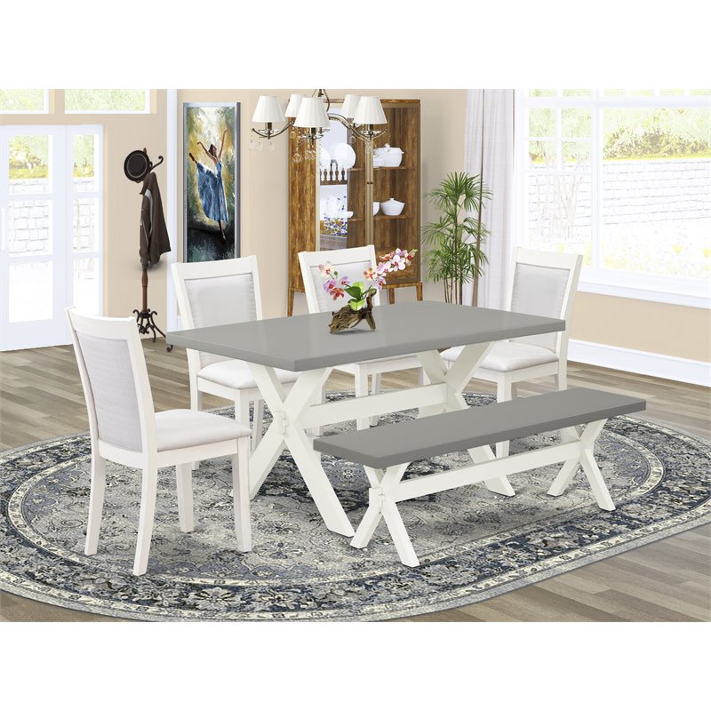 East West Furniture X-Style 6-Piece Wood Dining Set in Cream/Cement/White