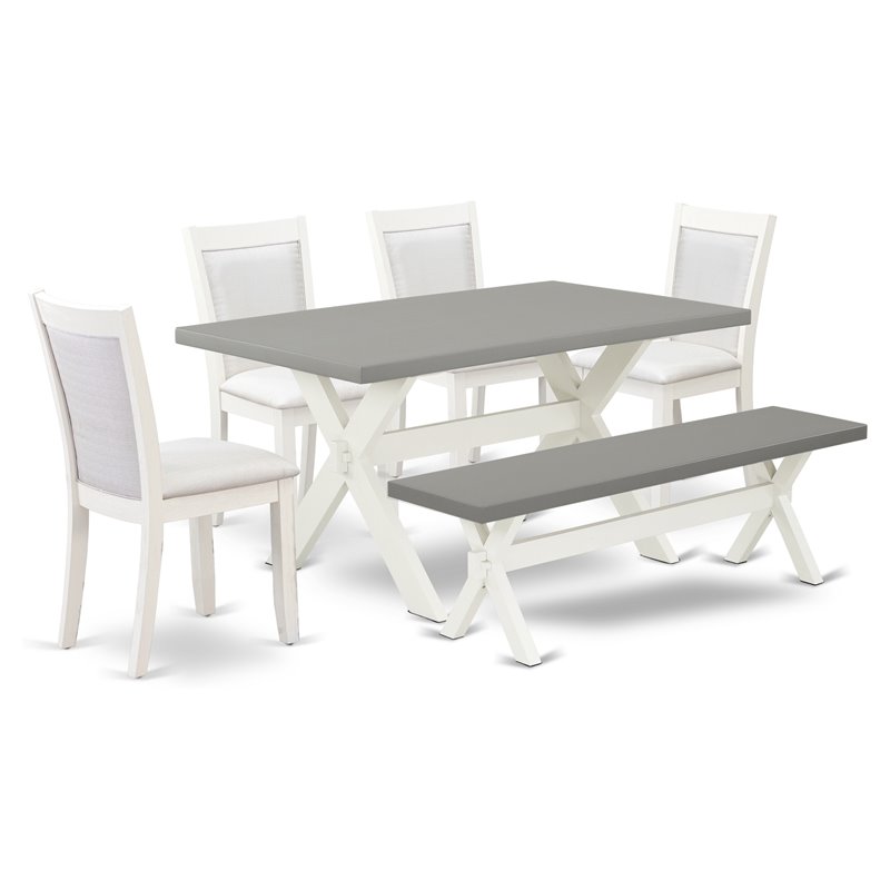 East West Furniture X-Style 6-Piece Wood Dining Set in Cream/Cement/White