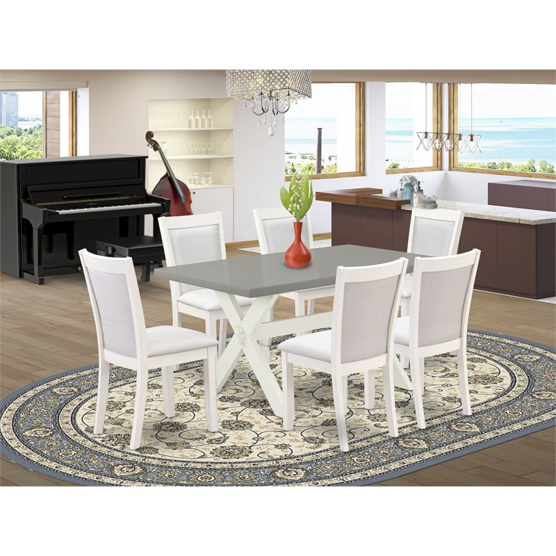 East West Furniture X-Style 7-Piece Wood Dining Set in Cream/Cement/White