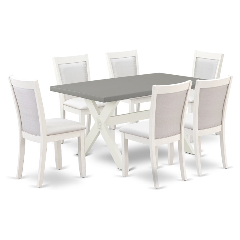 East West Furniture X-Style 7-Piece Wood Dining Set in Cream/Cement/White