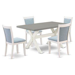 East West Furniture X-Style 5-Piece Wood Dining Set in Blue/Cement/White