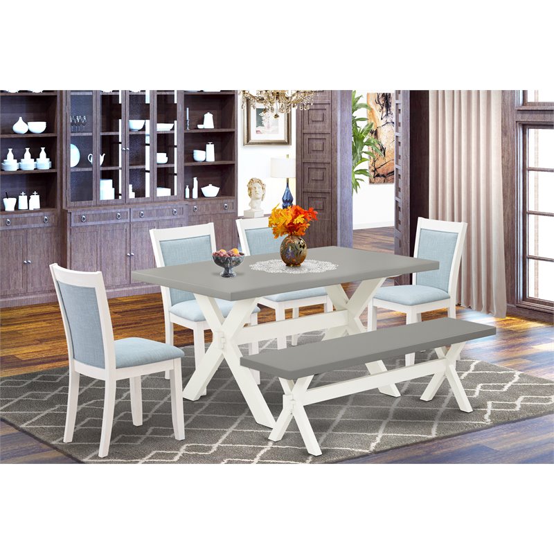 East West Furniture X-Style 6-Piece Wood Dining Set in Blue/Cement/White