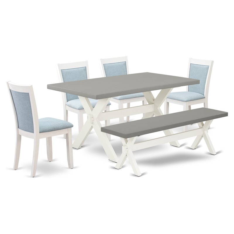 East West Furniture X-Style 6-Piece Wood Dining Set in Blue/Cement/White