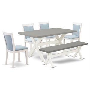 East West Furniture X-Style 6-Piece Wood Dining Set in Blue/Cement/White