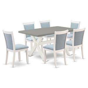 East West Furniture X-Style 7-Piece Wood Dining Set in Blue/Cement/White