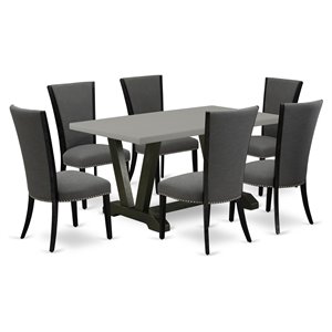 East West Furniture V-Style 7-Piece Wood Dining Set in Cement/Dark Gray/Black