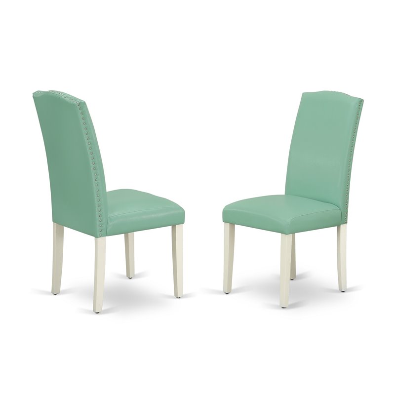 East West Furniture V-Style 7 Pieces Wooden Dining Set in White/Pond Green