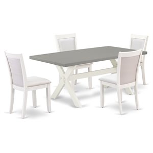 East West Furniture X-Style 5-Piece Wood Dining Set in Cement/White/Cream