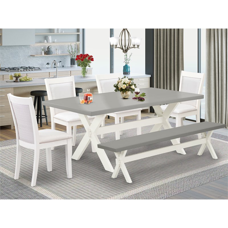 East West Furniture X-Style 6-Piece Wood Dining Set in Cement/White/Cream