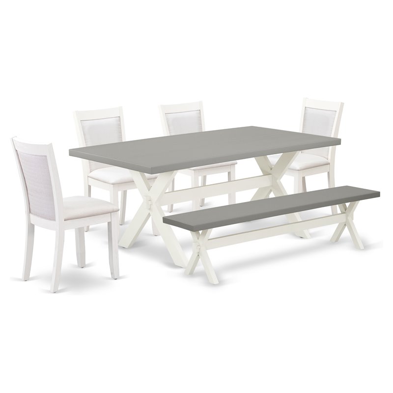 East West Furniture X-Style 6-Piece Wood Dining Set in Cement/White/Cream