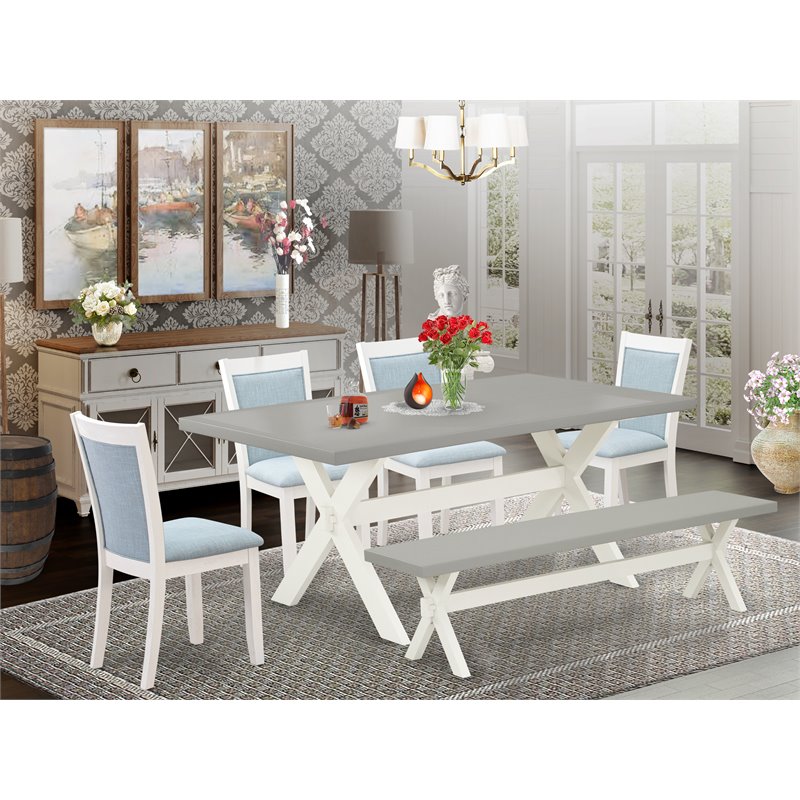 East West Furniture X-Style 6-Piece Wood Dining Set in Cement/White/Blue