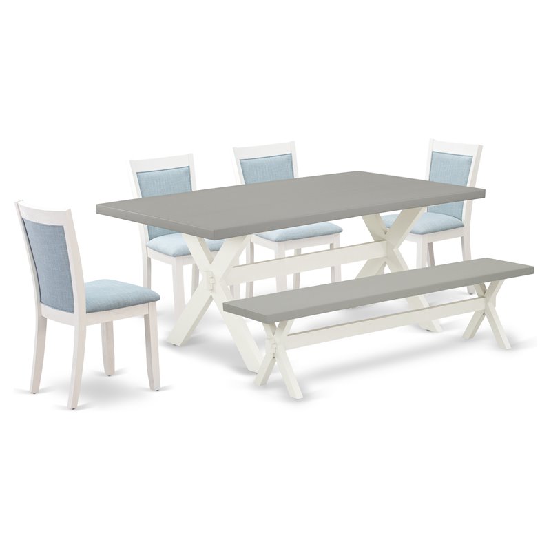East West Furniture X-Style 6-Piece Wood Dining Set in Cement/White/Blue