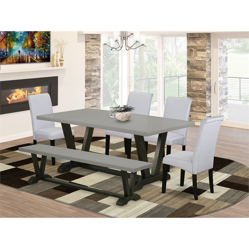 East West Furniture V-Style 6 Pieces Wooden Dining Set in Gray/Cement/Black