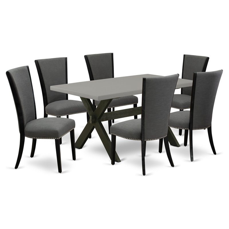 East West Furniture X-Style 7-Piece Wood Dining Set in Cement/Dark Gray