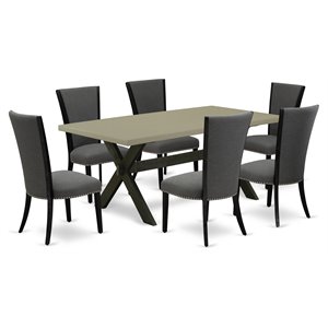 East West Furniture X-Style 7 Pieces Wood Dining Set in Cement/Dark Gray