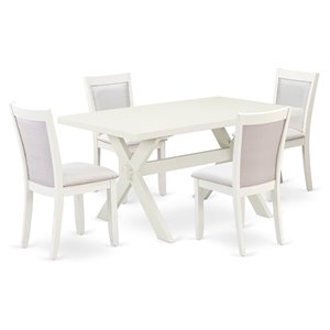 East West Furniture X-Style 5-Piece Asian Wood Dining Set in Cream/White
