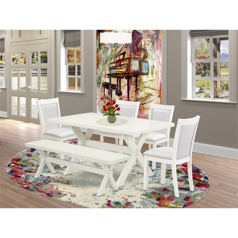 East West Furniture X-Style 6-Piece Asian Wood Dining Set in Cream/White