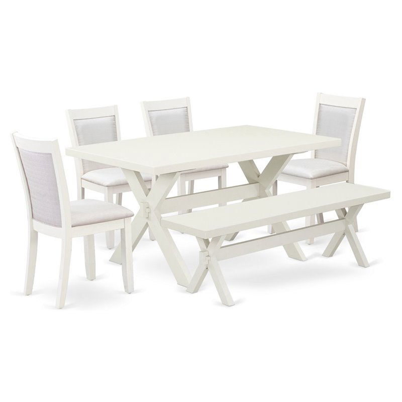 East West Furniture X-Style 6-Piece Asian Wood Dining Set in Cream/White