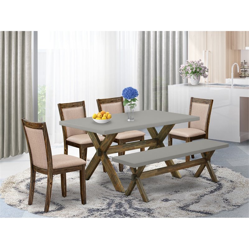 East West Furniture X-Style 6-Piece Wood Dining Set in Cement/Dark Khaki Gray
