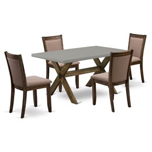 East West Furniture X-Style 5-Piece Wood Dining Set in Cement/Coffee