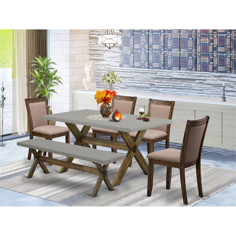 East West Furniture X-Style 6-Piece Wood Dining Set in Cement/Coffee