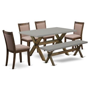 East West Furniture X-Style 6-Piece Wood Dining Set in Cement/Coffee