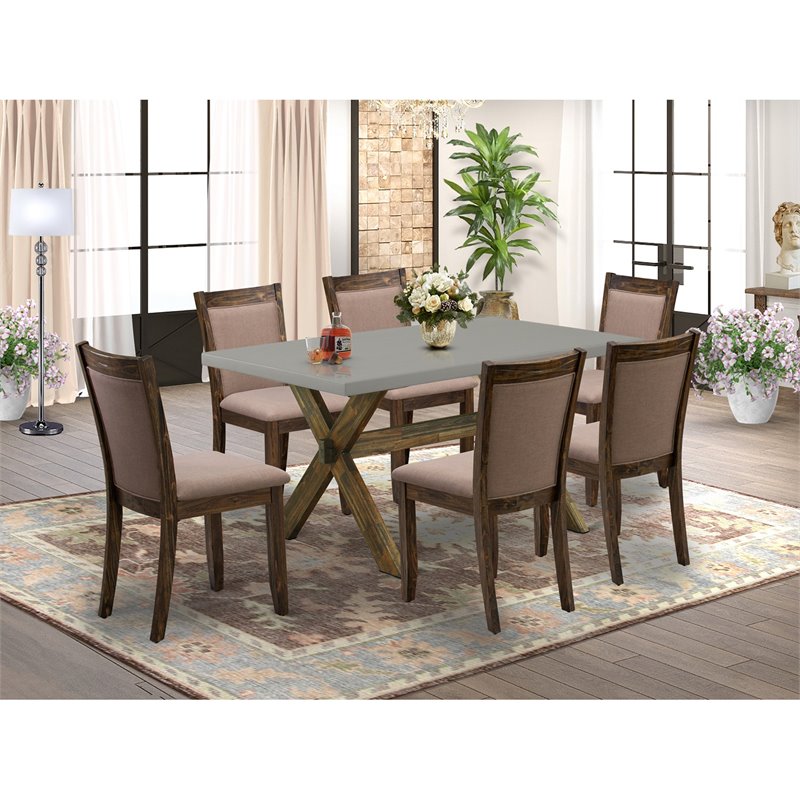 East West Furniture X-Style 7-Piece Wood Dining Set in Cement/Coffee