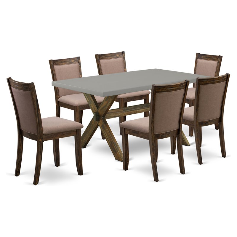 East West Furniture X-Style 7-Piece Wood Dining Set in Cement/Coffee