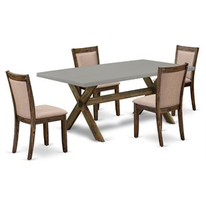 East West Furniture X-Style 5-Piece Wood Dining Set in Jacobean/Cement/Gray