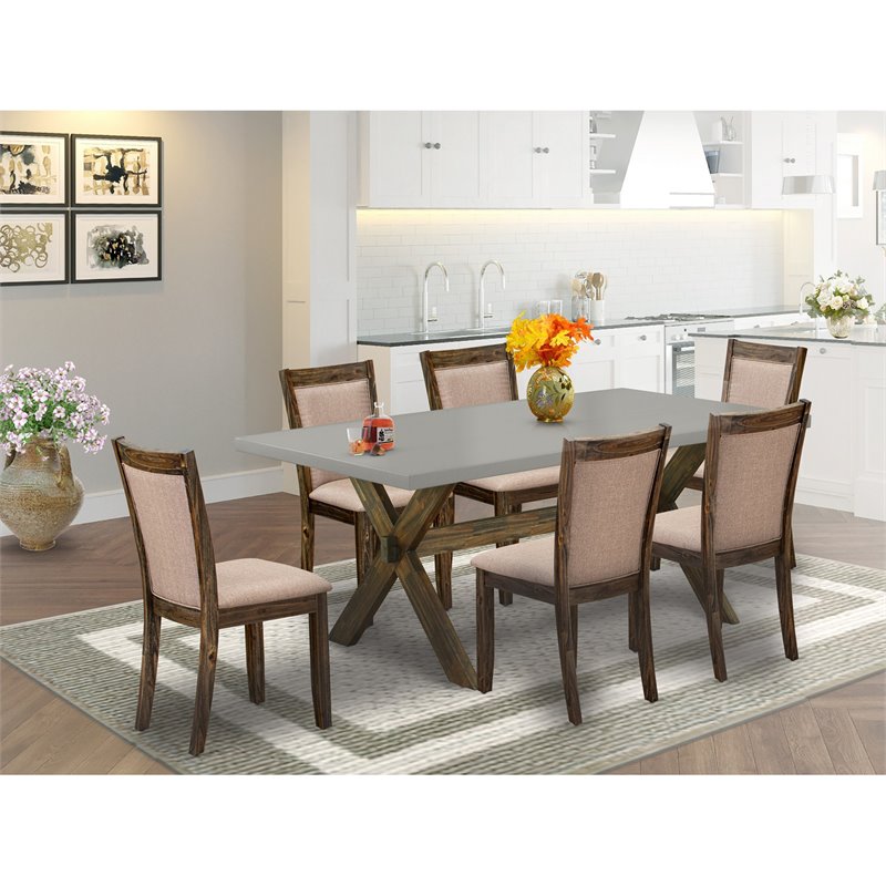 East West Furniture X-Style 7-Piece Wood Dining Set in Jacobean/Cement/Gray