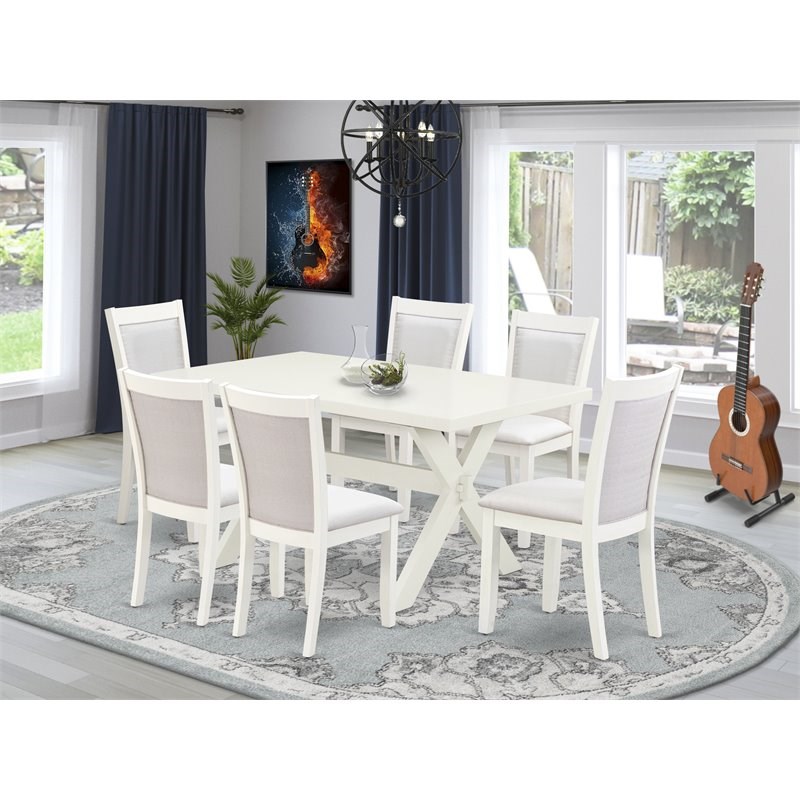 East West Furniture X-Style 7-Piece Asian Wood Dining Set in Cream/White