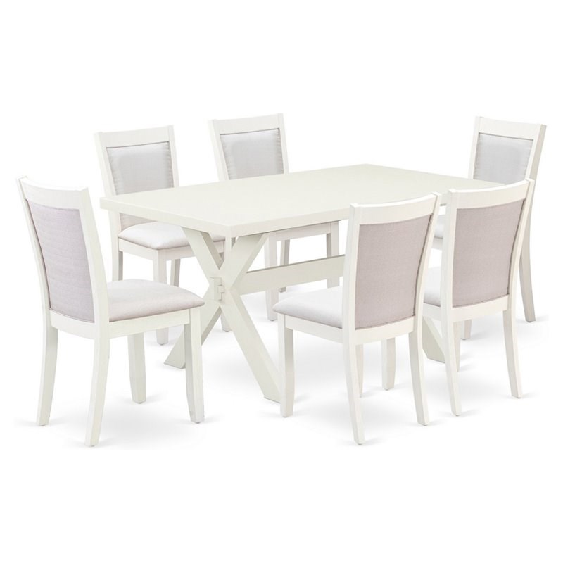 East West Furniture X-Style 7-Piece Asian Wood Dining Set in Cream/White