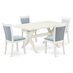 East West Furniture X-Style 5-Piece Asian Wood Dining Set in Baby Blue/White
