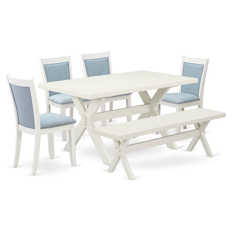 East West Furniture X-Style 6-Piece Asian Wood Dining Set in Baby Blue/White