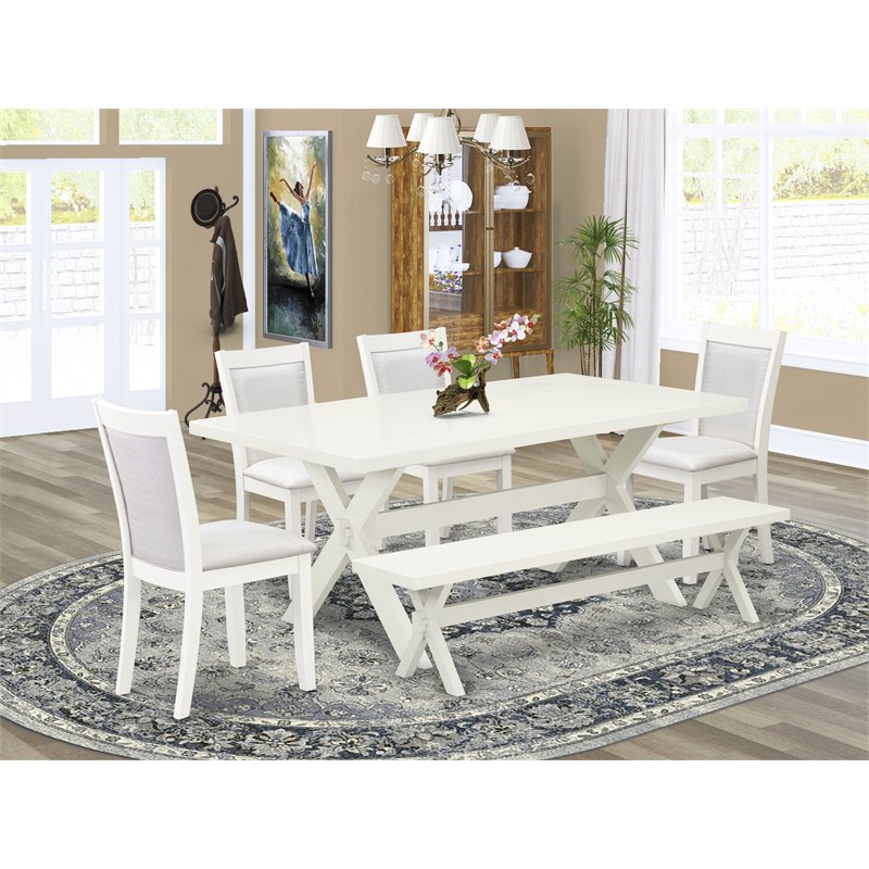 East West Furniture X-Style 6-Piece Asian Wood Dining Set in White/Cream