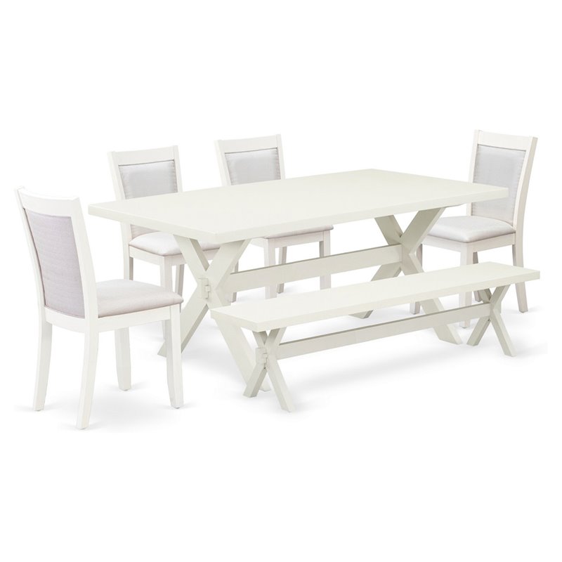 East West Furniture X-Style 6-Piece Asian Wood Dining Set in White/Cream