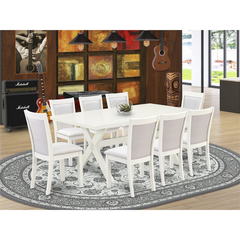 East West Furniture X-Style 9-Piece Asian Wood Dining Set in White/Cream