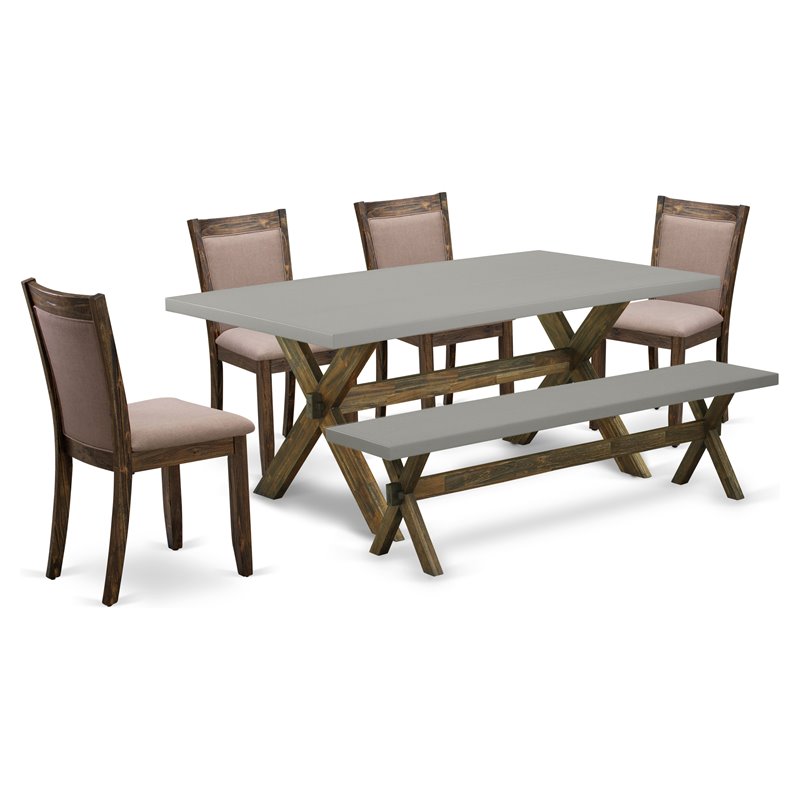 East West Furniture X-Style 6-Piece Wood Dining Set in Jacobean/Cement/Coffee